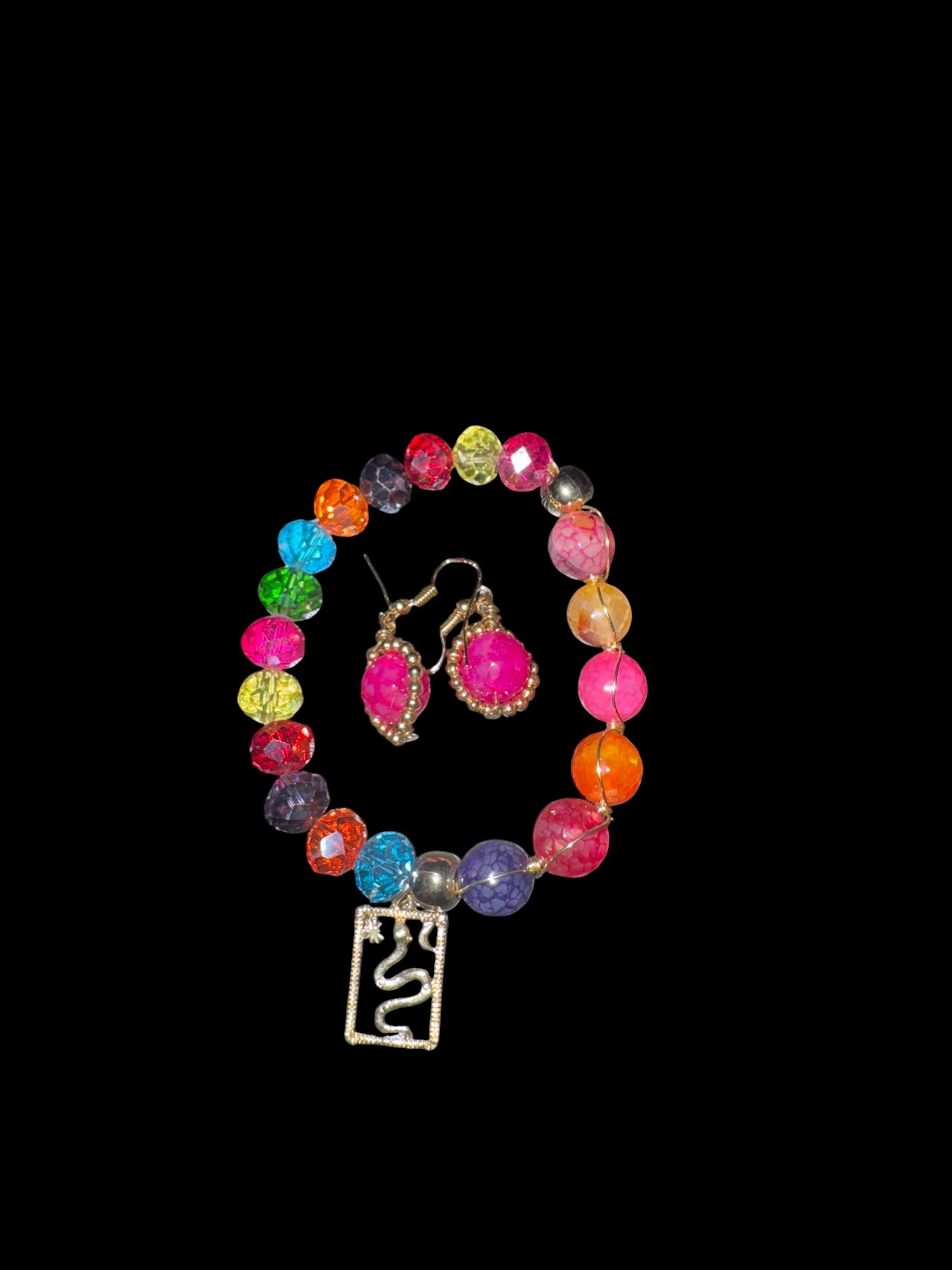 Colorful Ágata Bracelet & Earring Set